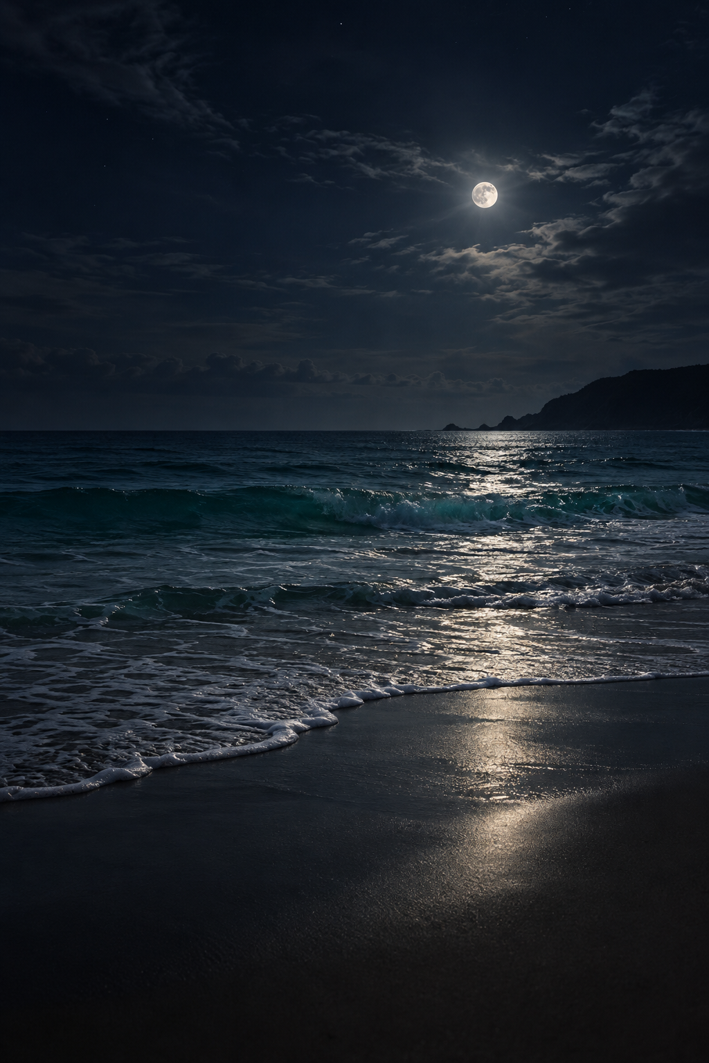 Moonlight falling across gentle ocean waves